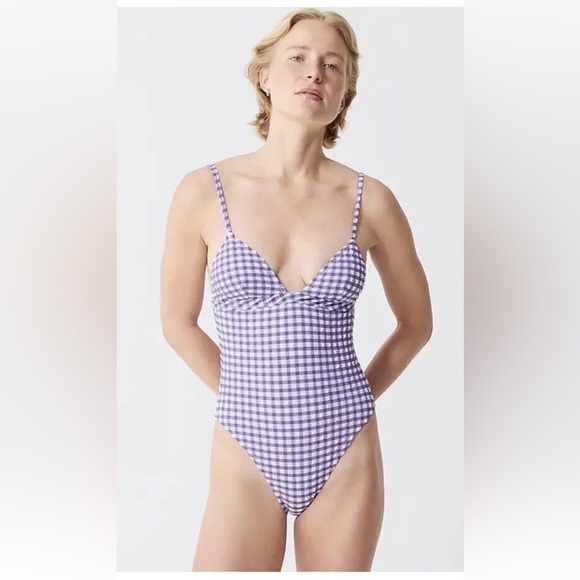 J Crew NWT Plus Plunge one-piece swimsuit in purple gingham Sz 24 - Picture 2 of 3